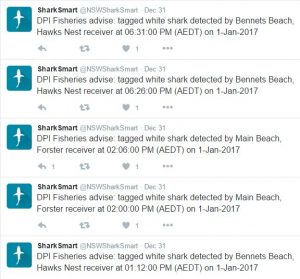 Shark Smart alerts as there appear on Twitter