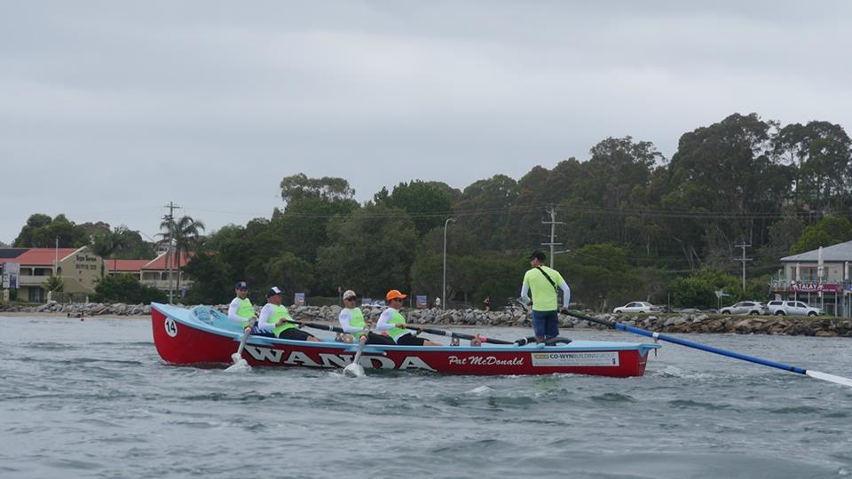 The crew from Wanda Surf Club near Cronulla, finished first in the Masters Men. Photo: Les Herstik