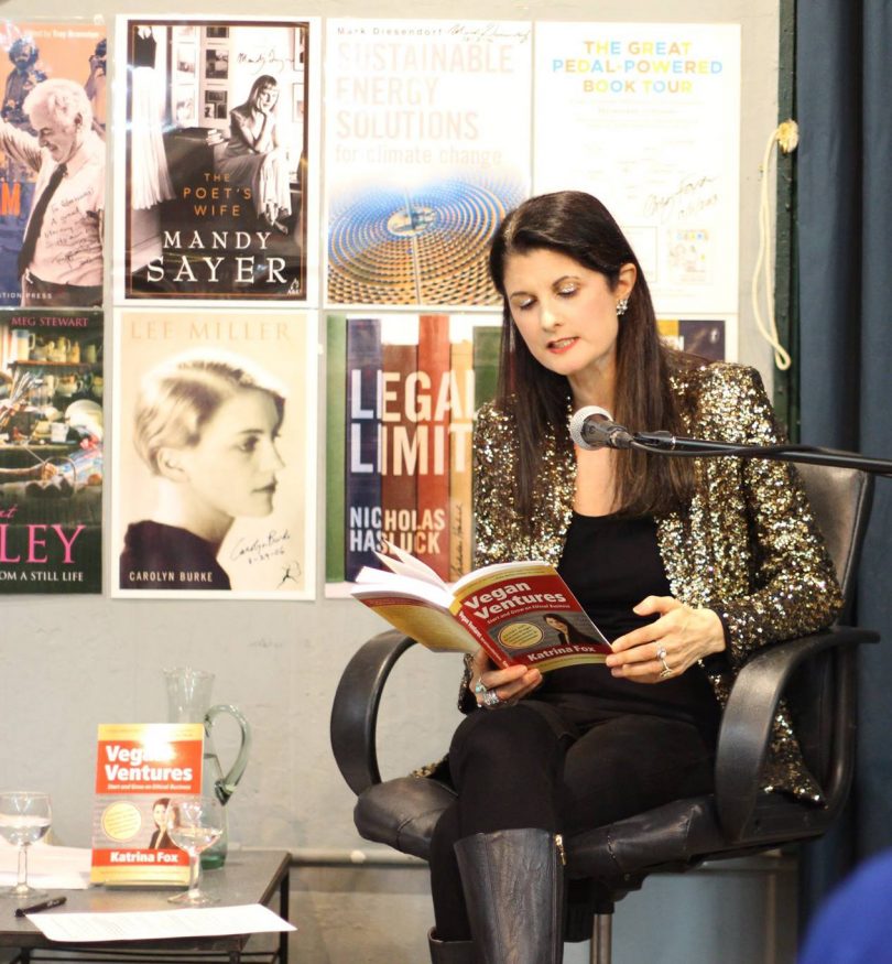 Photograph of Katrina Fox reading at her book launch