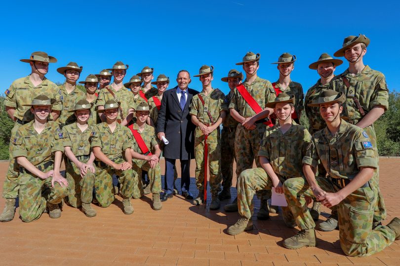 Former Prime Minister Tony Abbott with Australian soldiers