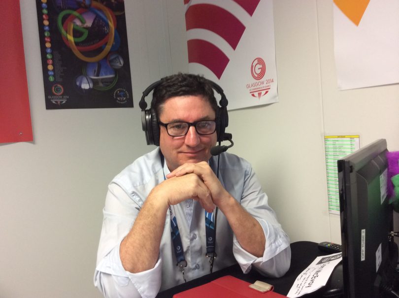 Tim Gavel commentating off television in Glasgow in 2014. Photo: Supplied.