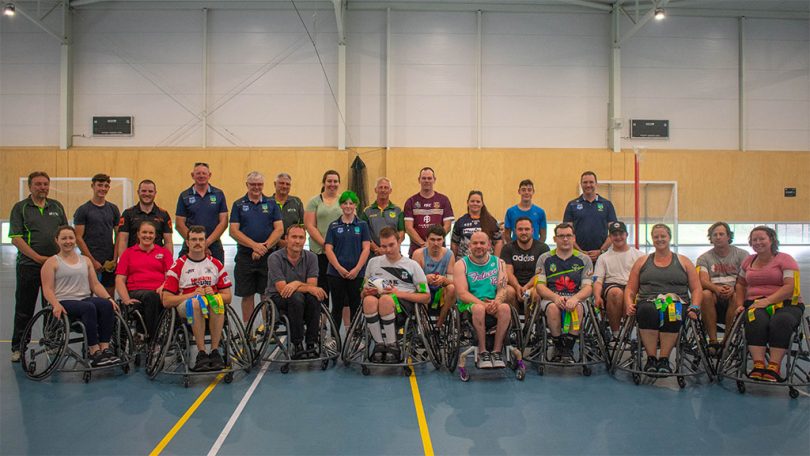 Wheelchair rugby league players at Queanbeyan during a recent come and try day.