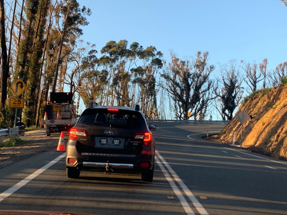 Traffic stopped on the Kings Highway at Clyde Mountain. Photo: Kim Treasure.