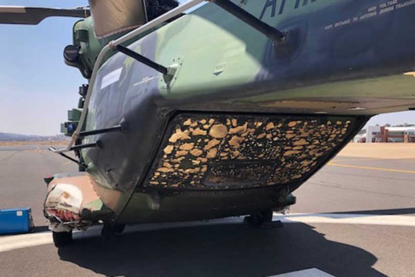 Fire-damaged helicopter