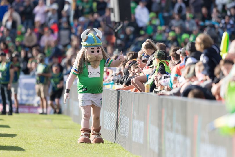 Victor the Viking with fans. Photo: Canberra Raiders.