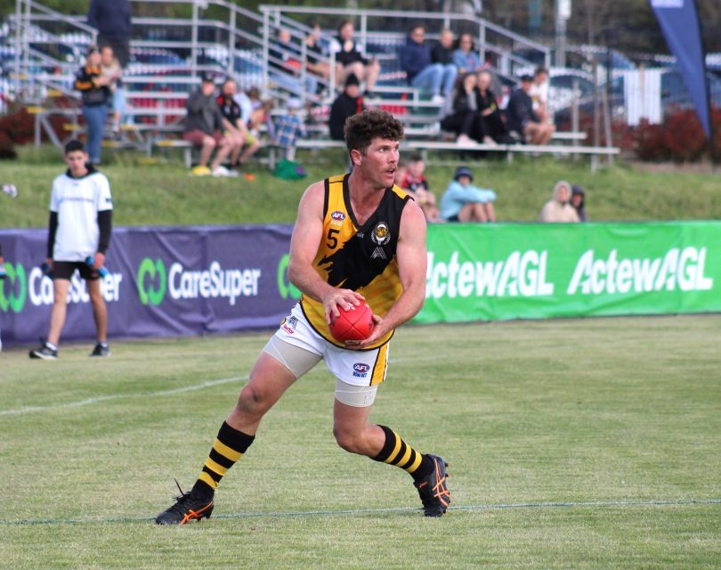 Queanbeyan Tigers captain Josh Bryce in action in 2020 AFL Canberra grand final