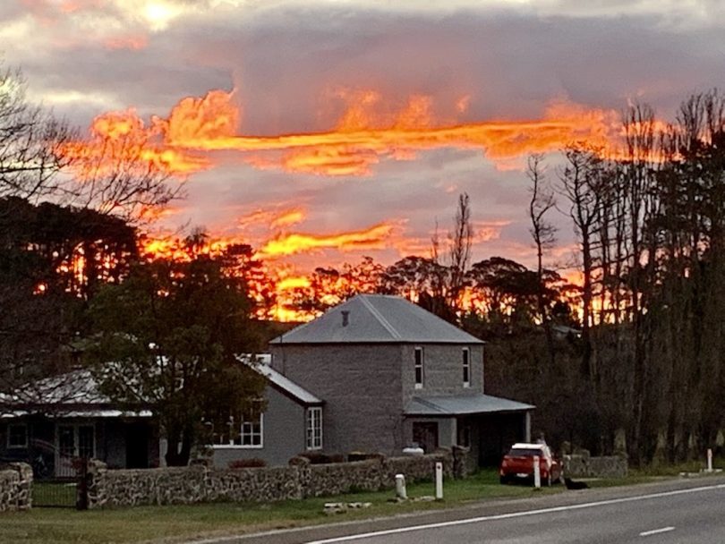 Orange sky above 'Rosythe' property in Breadalbane