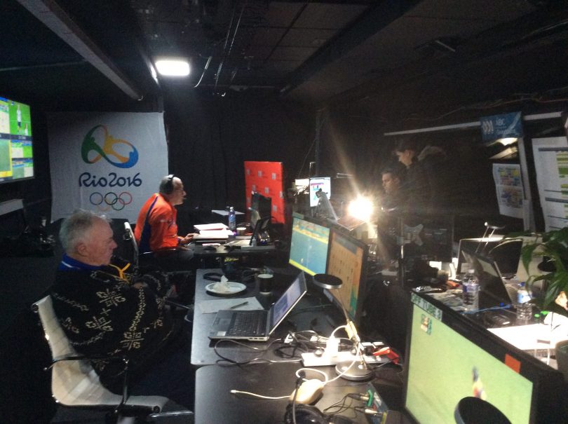 A view of the ABC commentary studio for the Rio Olympics set up at Redfern. Photo: Tim Gavel.