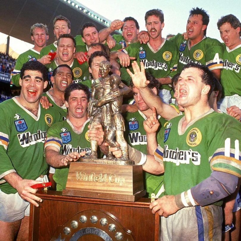 Canberra Raiders players celebrating 1989 grand final victory
