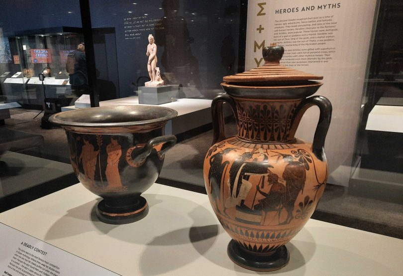 Ancient Greek vases on display