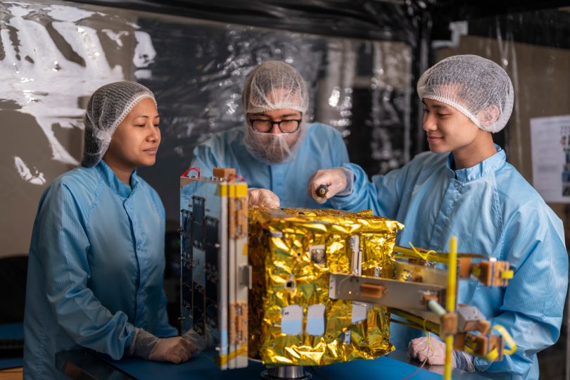 Engineers preparing naphthalene-powered Skykraft satellite at ANU
