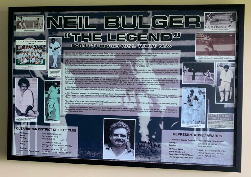 A framed tribute to Neil Bulger's cricket career. Photo: Supplied.
