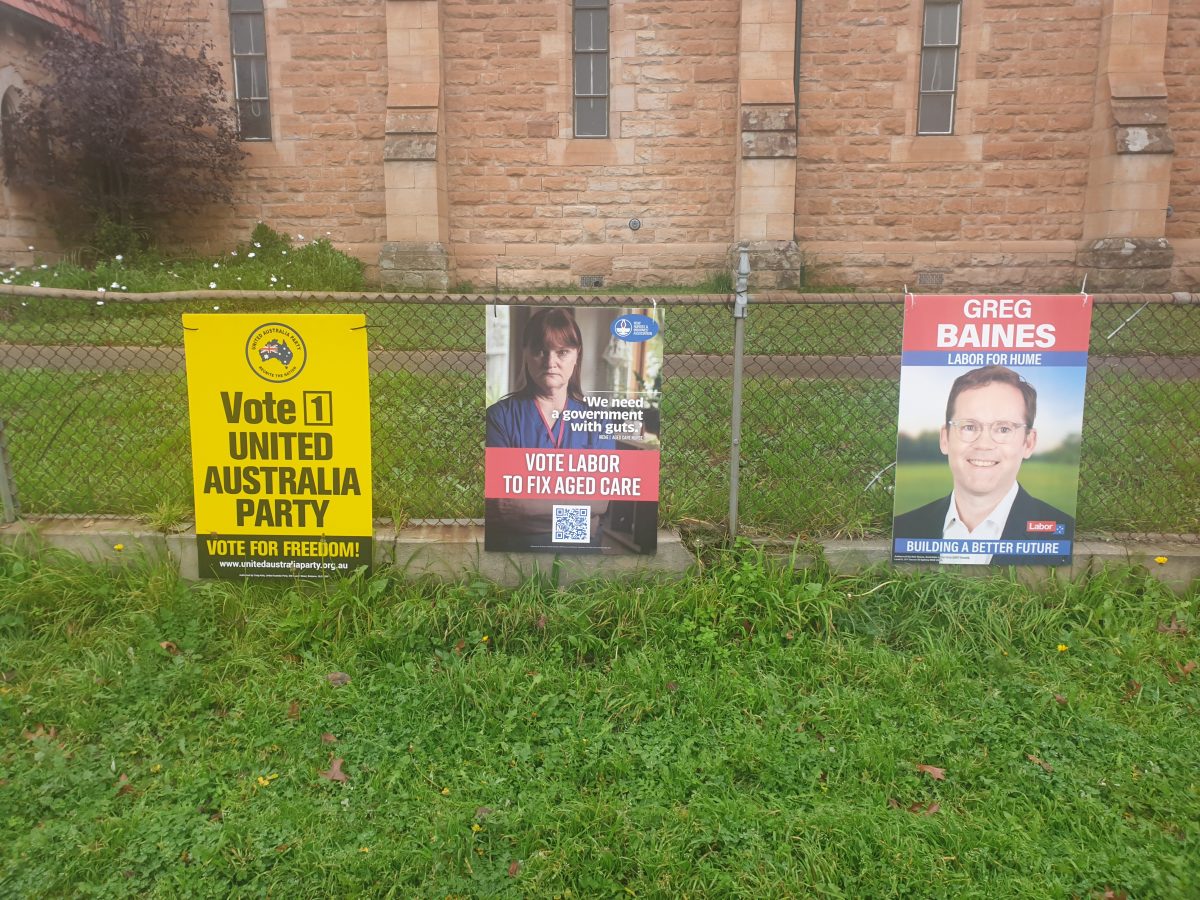 Third party signage at a Goulburn polling centre