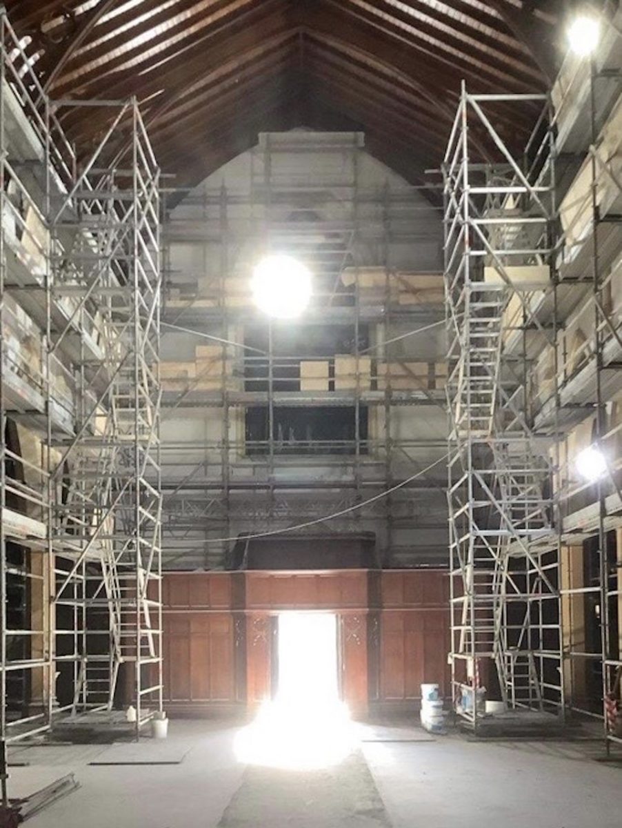Interior of church with scaffolding