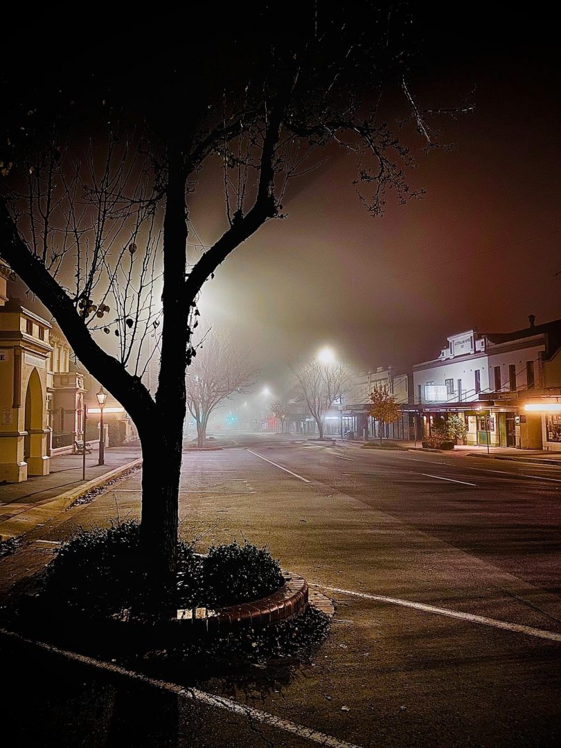 Early morning view of main street of country town.