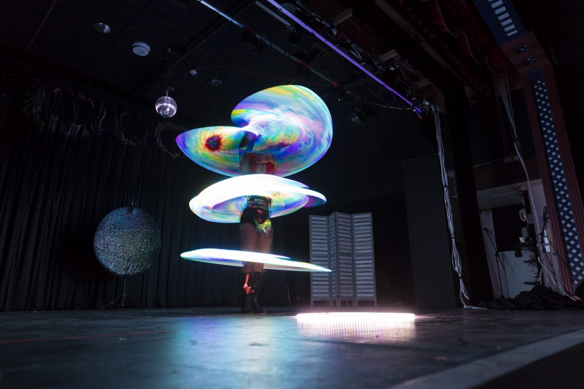 laser hoola hoop show featuring performance artist Heidi Hillier