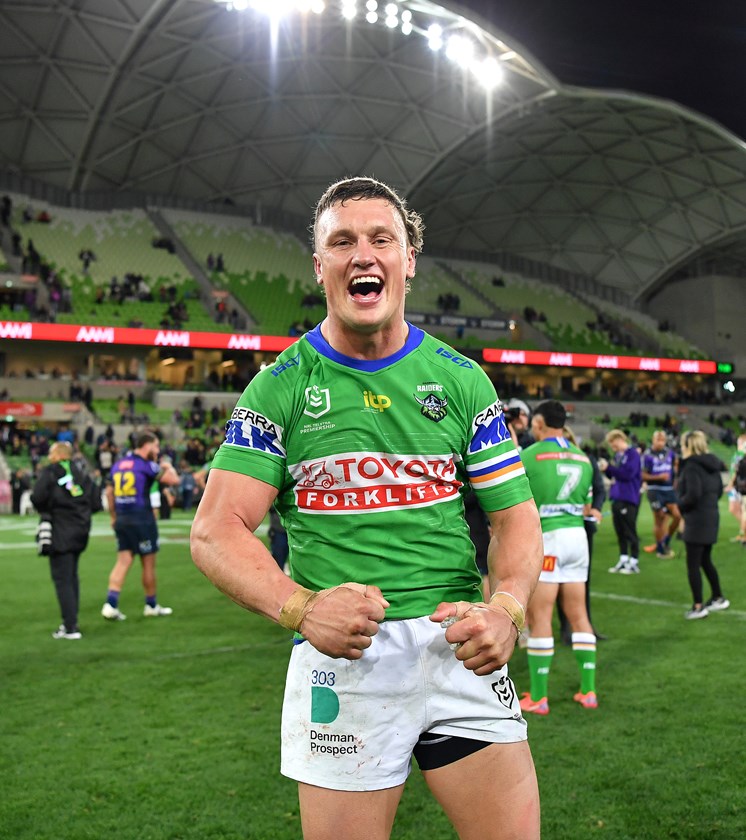 Jack Wighton following the Raiders win over Melbourne in the 2022 Elimination Final team. Photo: Raiders.com.au.