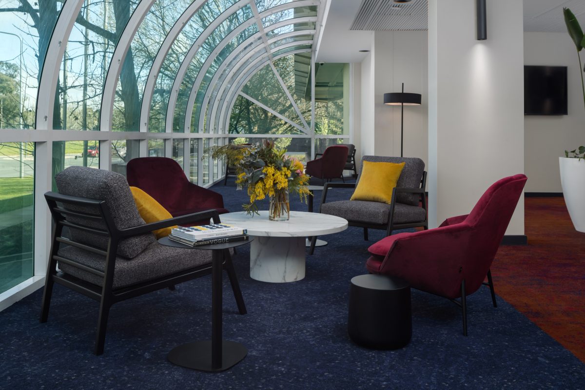 hotel seating area by a window