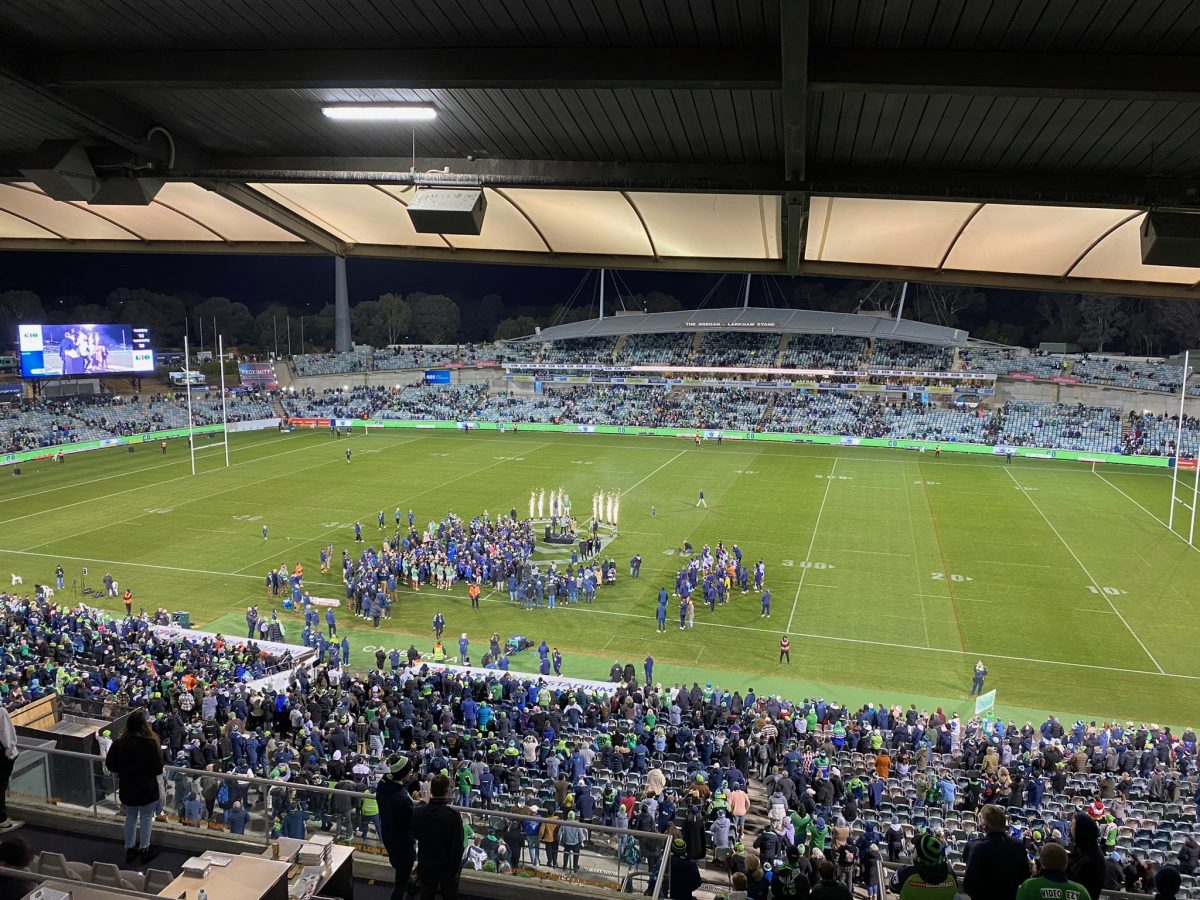 The crowd stayed behind after a loss to the Warriors in Round 15 to celebrate Jarrod Croker's 300th NRL game. Photo: Jennifer Andrew.