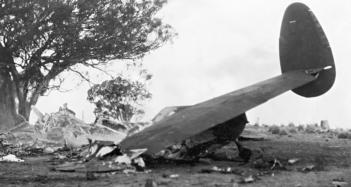 black and white photo of plane wreckage