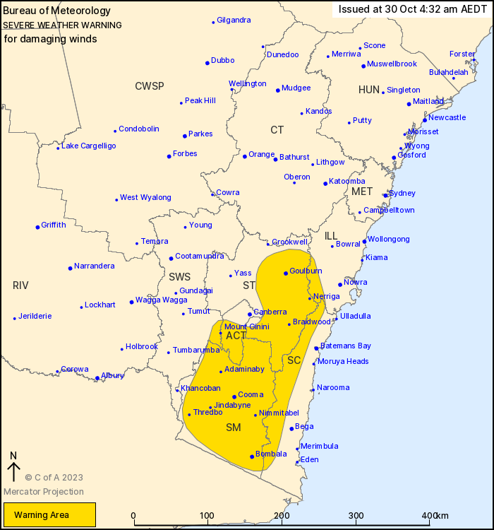 severe winds warning for 30 October