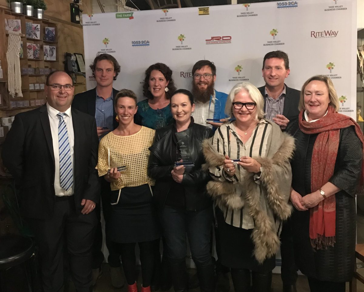 2018 Business Awards recipients with Yass Mayor, Rowena Abbey standing in a store