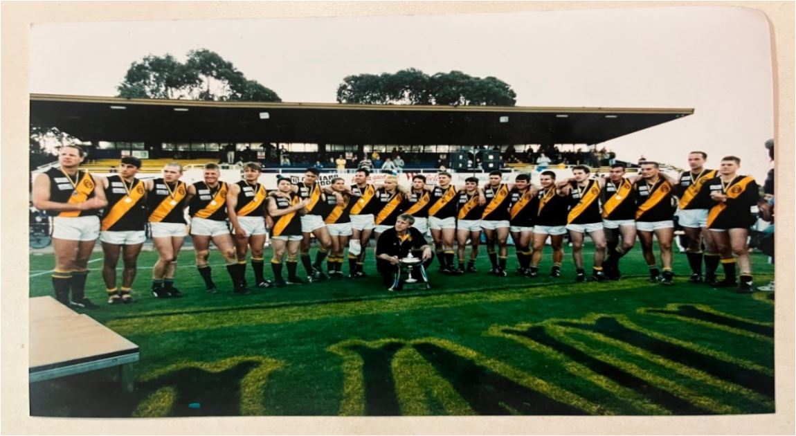 The 1999 Queanbeyan Tigers 1st Grade men's team convincingly won the ACTAFL Premiership against Belconnen. Photo: Queanbeyan Tigers AFL Facebook.