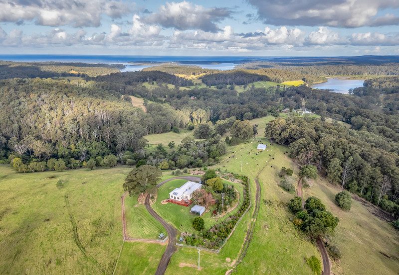 aerial view of house and land