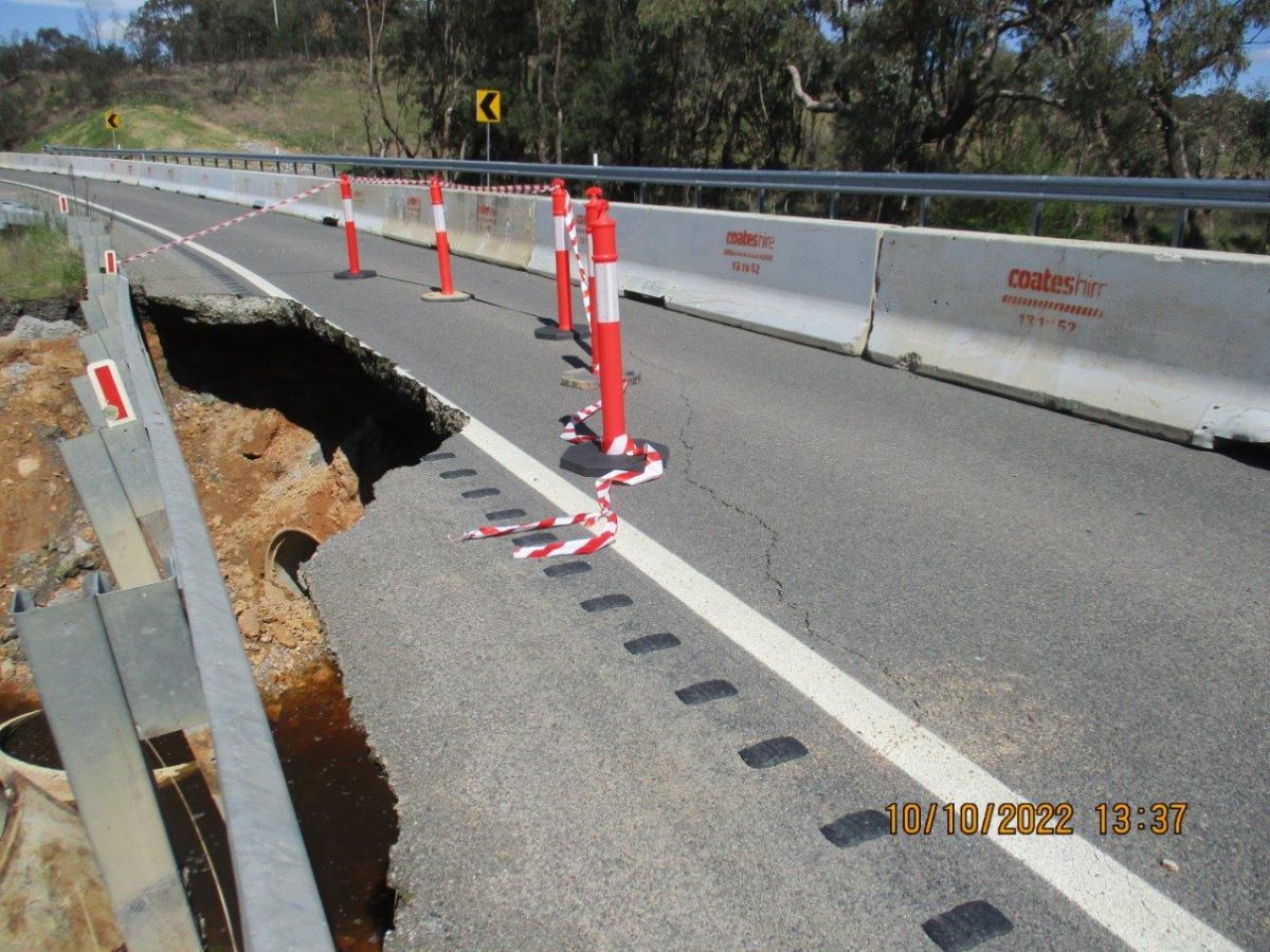 Damaged culvert on road