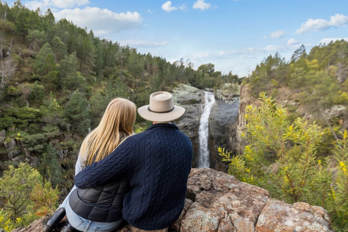 Couple admire waterfalls