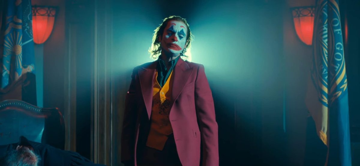 Joker walking down the courtroom 