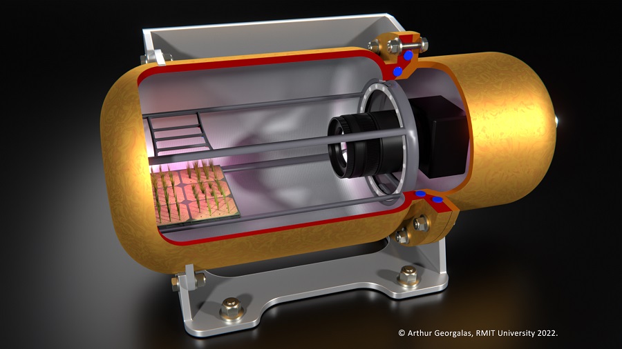 An artistic rendering of the capsule that will house seedlings to be sent to the Moon