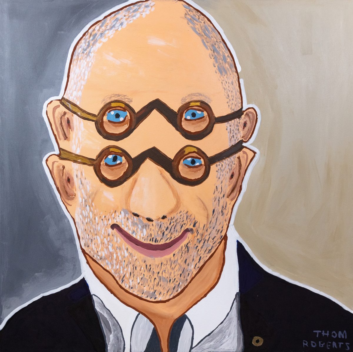 Portrait of a man with two sets of eyes