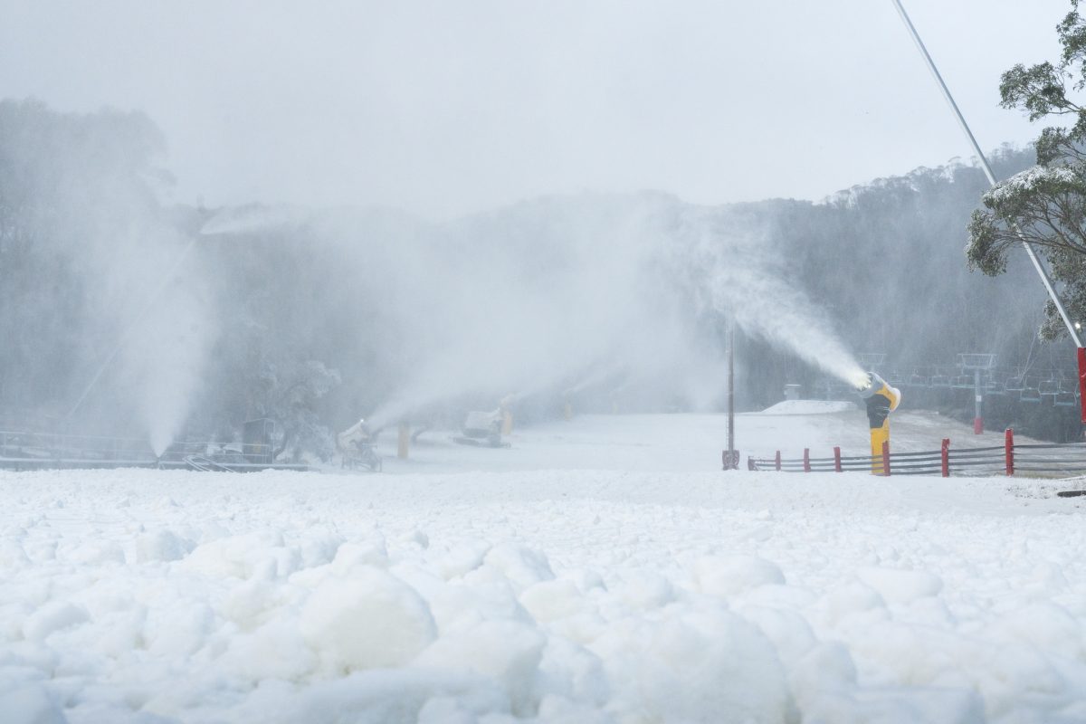 Snow guns firing at Thredbo June 2025