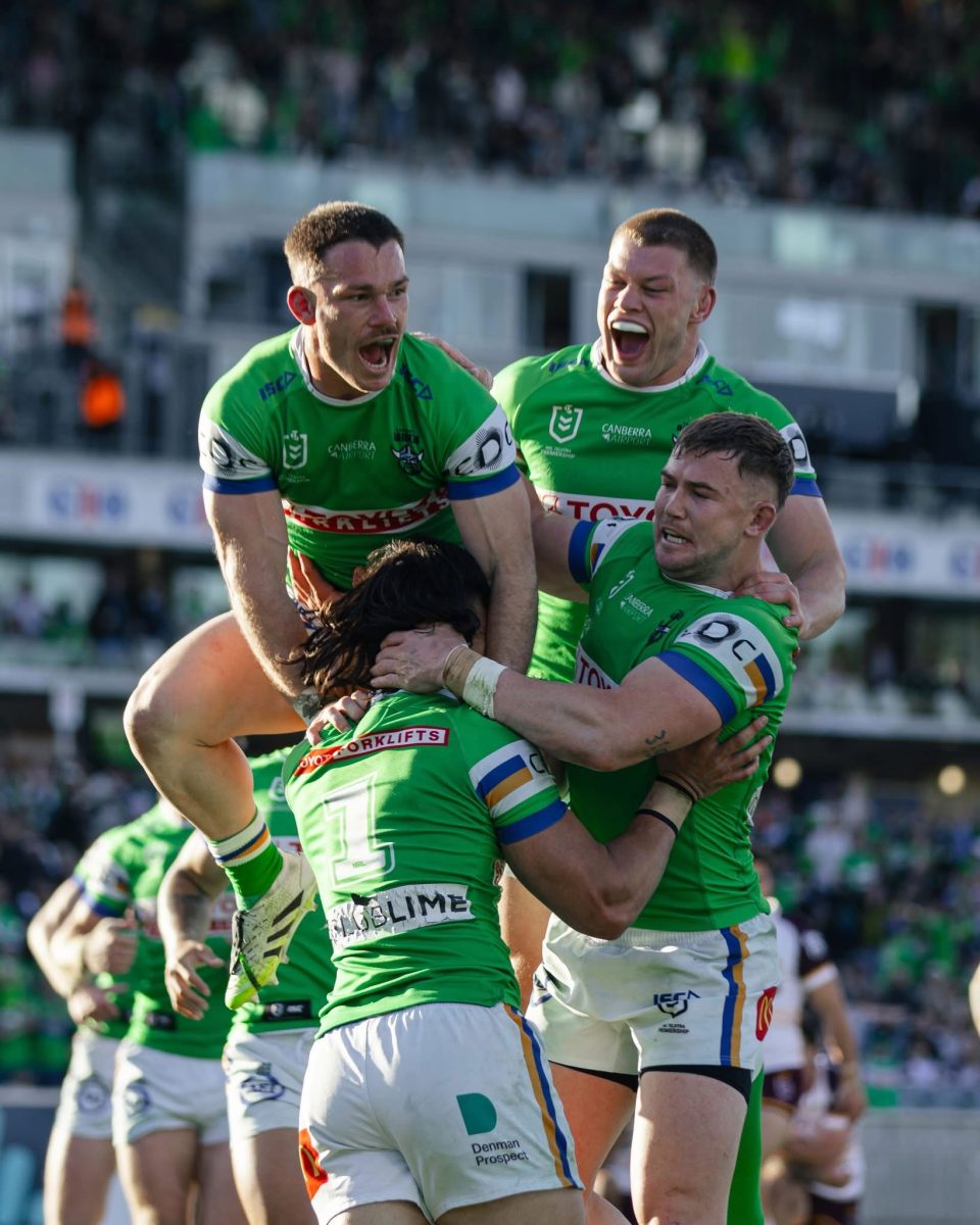 Celebrations during. the golden point loss to the Broncos in the final at GIO. Photo: Supplied, Canberra Raiders.