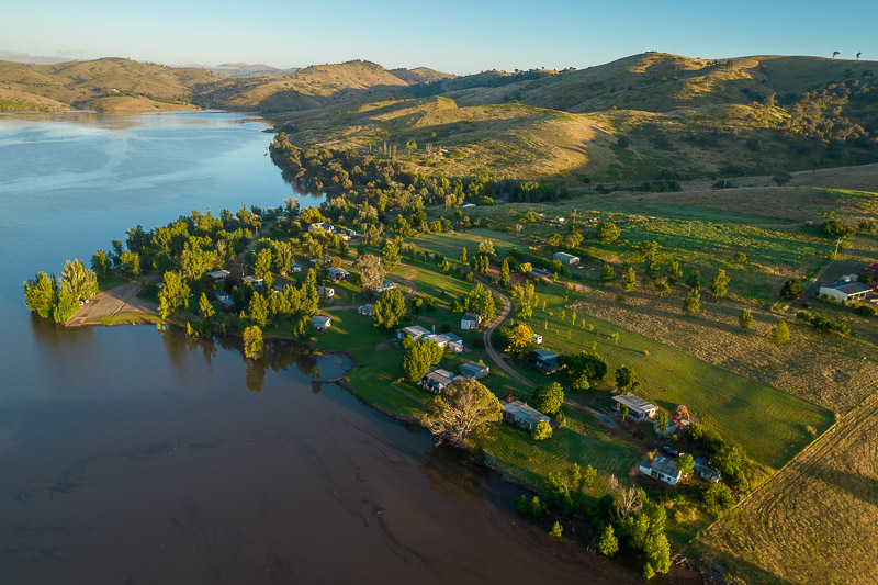aerial view of Good Hope Resort, Lake Burrinjuck and surrounds