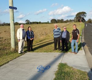 The missing link starts here. Left to Right: Jeff de Jager, Danielle Brice, John Seltenrych (President Moruya South Head Cycle/Pathway Committee), Gary Cooper and Bruce Roberts (Committee Secretary)
