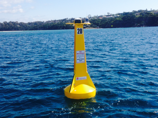 Yellow buoys off Merimbula and Malua Bay listening for sharks