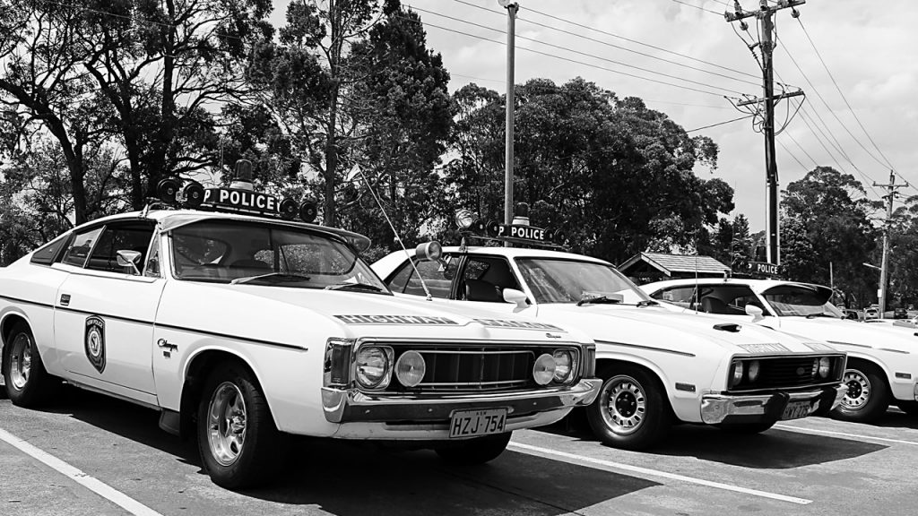 Highway Patrol cars of the late 70's. Photo: Photo: New South Wales Historic Patrol Vehicles Facebook.
