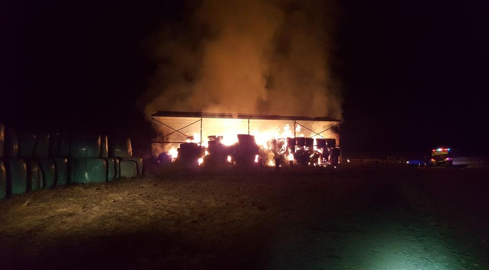 Fire destroyed this hay shed at Billilingra on April 22. Photo: NSW Police.