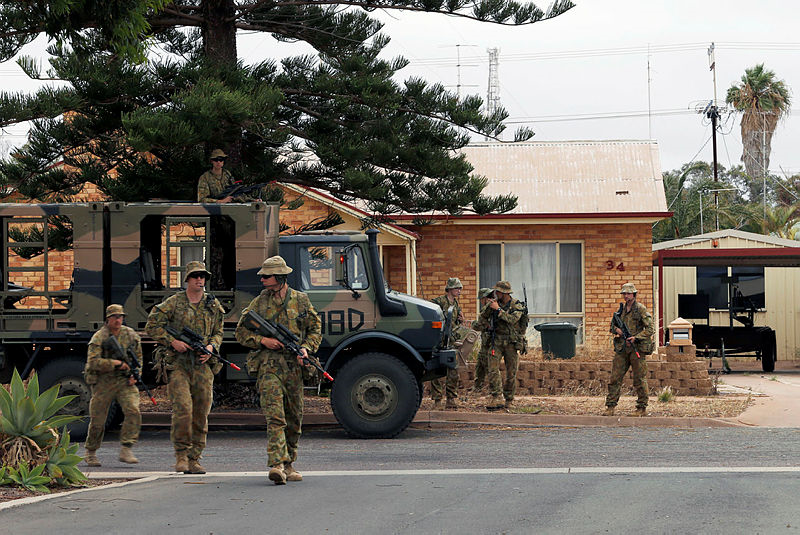 Training in an urban setting like Cooma is valuable experience for senior cadets from RMC Duntroon: Photo: ADF
