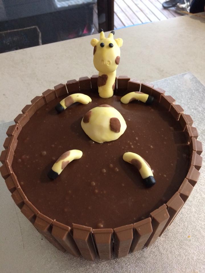 “Nailed it!” Sheree Epe’s Giraffe Mud Bath for her daughter and husbands birthdays. Photo: Sheree Epe Facebook.