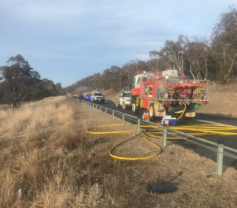 The Monaro Highway at Michelago was closed for around 10 hours after 3 people were killed in a head-on collision last night. Photo: Monaro Police District.