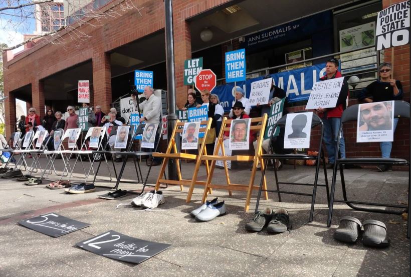 Some of those who gathered in front of the Member for Gilmore's Nowra electorate office on Thursday. Photo: RAC Eurobodalla.