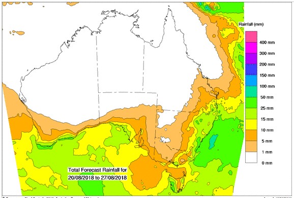 Despite the the forecast of a dry spring and summer, some rain is forecast for the coming week for South East NSW. Photo: BOM