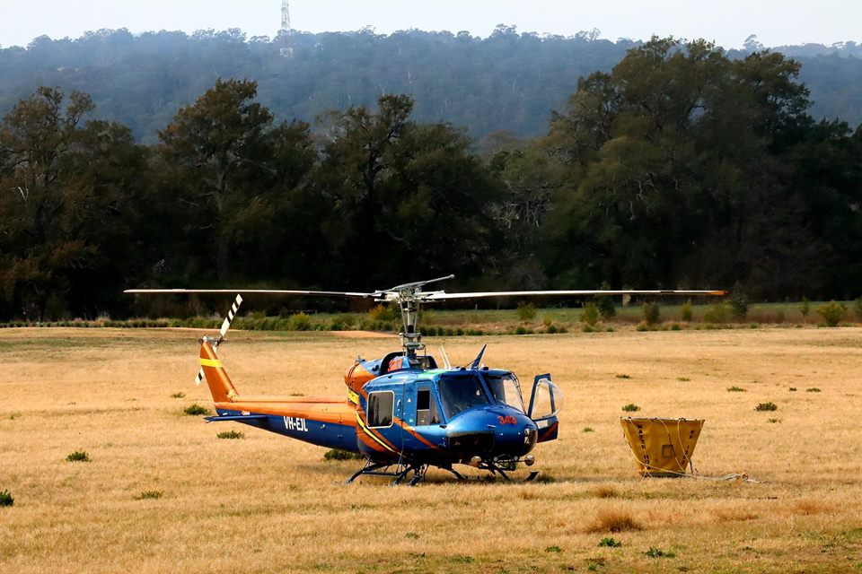 Waterbombing helicopters are using the old Bega Racecourse to land and refuel. Photo: Rachel Helmreich.