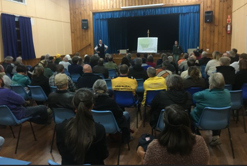 John Cullen and Tracey Constable address last nights community meeting at Bemboka. Photo: Ian Campbell.