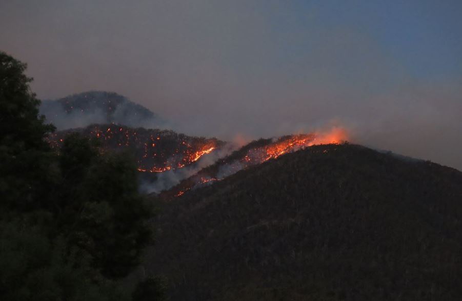 The Yankees Gap Road Fire, just before dusk, captured by Claudia Tasche.