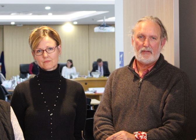 Toni Ward and Peter Whiter after addressing council this week. Photo: Ian Campbell.