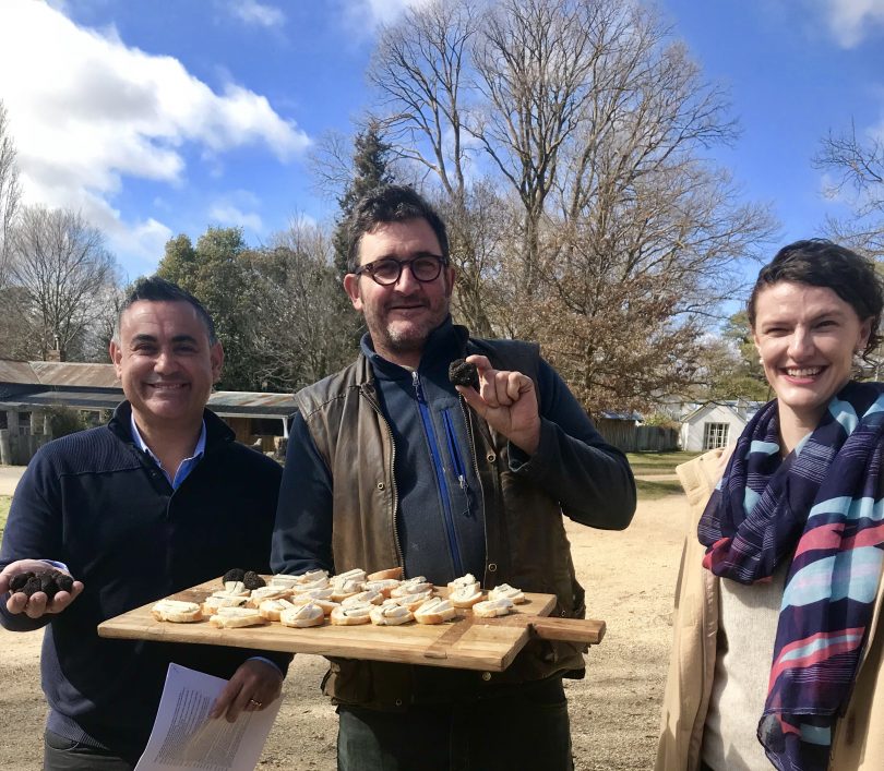 NSW Deputy Premier and Member for Monaro John Barilaro, Damian Robinson of Turalla Truffles and Truffle Festival report author Megan Star at the report launch. Photos: Genevieve Jacobs.